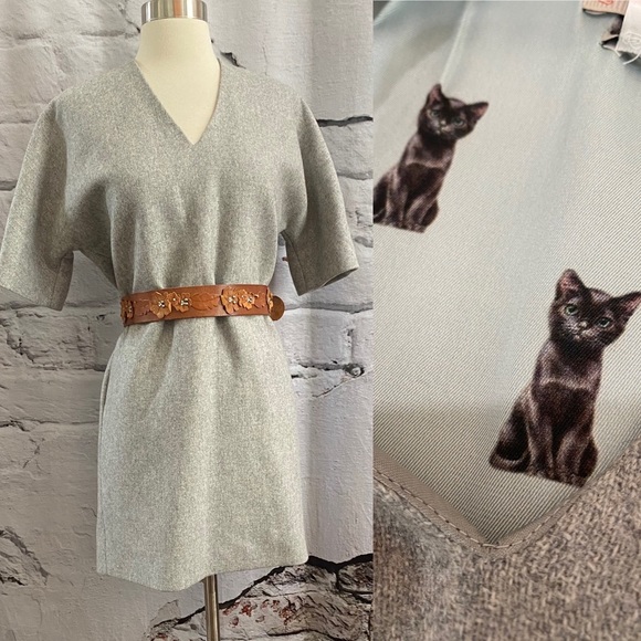 Paul & Joe Dresses & Skirts - Paul & Joe Sister Kitty Cat Retro Grey Wool Shift Dress with Pockets